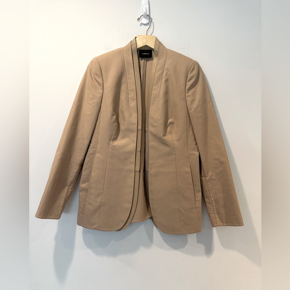 Akris cotton and leather Stand collar blazer in beige